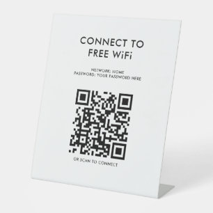 Signe De Table Menu sans contact Code QR Connexion WiFi blanc
