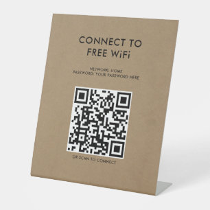Signe De Table Menu sans contact Code QR Connexion WiFi Kraft