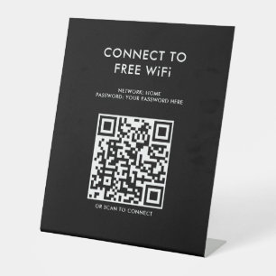 Signe De Table Menu sans contact Code QR Connexion WiFi Noir
