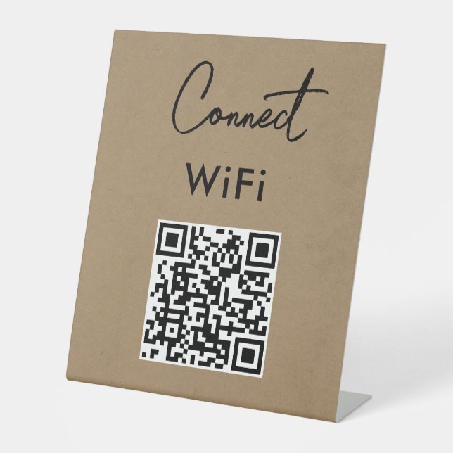Signe De Table Menu sans contact QR Connect WiFi Kraft (Recto)