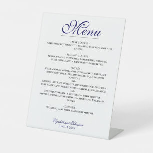 Signe De Table Menu Simple Elegance Navy Blue & White Mariage