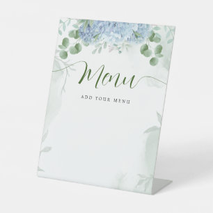 Signe De Table Menu Vert bleu hydrangea Baby shower