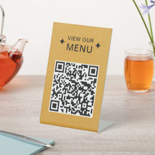 Signe De Table Menus de code QR moderne pour les restaurants Gold