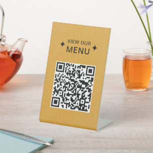 Signe De Table Menus de code QR moderne pour les restaurants Gold