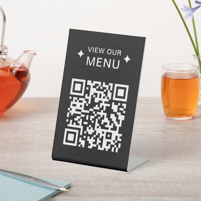 Signe De Table Menus QR Code moderne pour les restaurants Noir (In SItu)