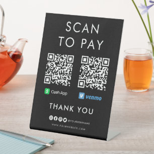 Signe De Table Merci Cash App Venmo Scan to Pay QR Code noir