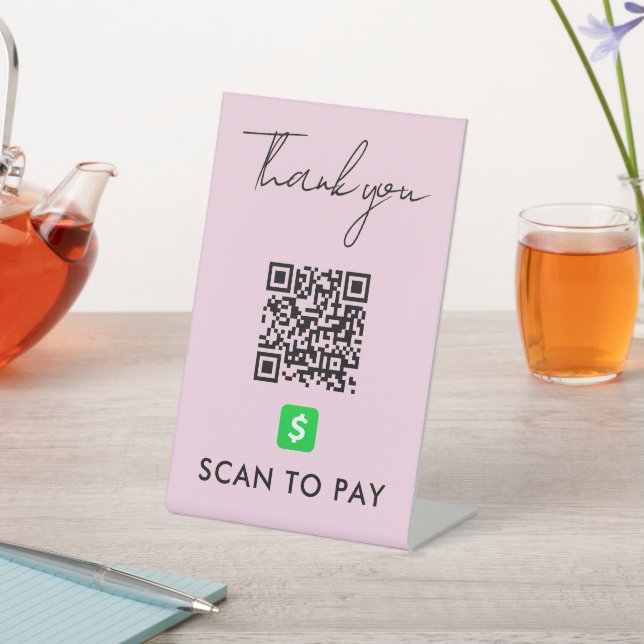 Signe De Table Merci CashApp QR Code numérisation pour payer rose (In SItu)