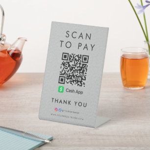 Signe De Table Merci CashApp Scan pour payer QR Code moderne gris