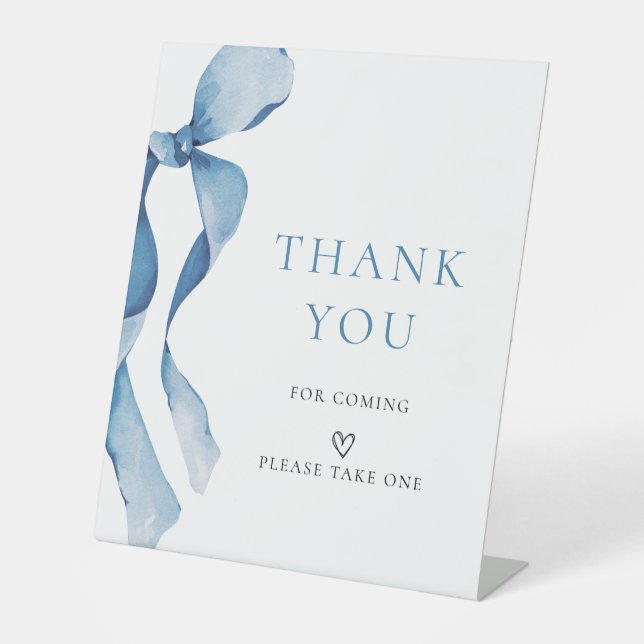 Signe De Table Merci de Baby shower Pastel Blue Bow (Recto)