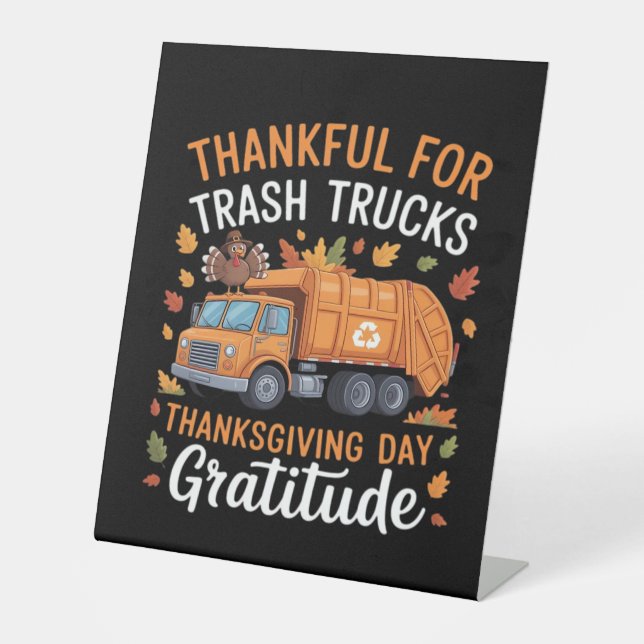 Signe De Table Merci pour Recycle Camion Thanksgiving Jour Garbag (Recto)