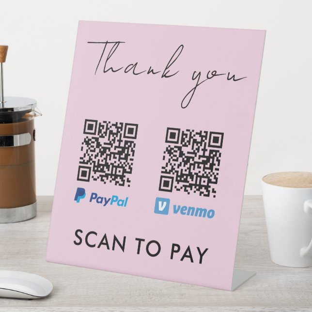 Signe De Table Merci Venmo Paypal QR Code Scan pour payer rose (In SItu)