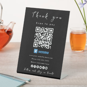 Signe De Table Merci Venmo QR Code Scan pour payer noir