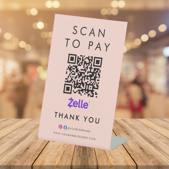 Signe De Table Merci Zelle numérisation pour payer QR Code bleu r (Créateur téléchargé)