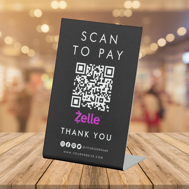Signe De Table Merci Zelle numérisation pour payer QR Code modern (Créateur téléchargé)