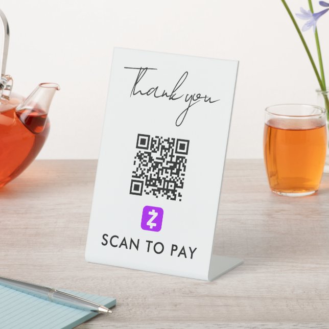 Signe De Table Merci Zelle QR Code Scan pour payer blanc moderne (In SItu)