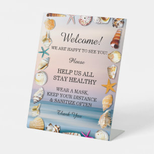 Signe De Table Mesures De Sécurité De La Plage De Sable Tropicale