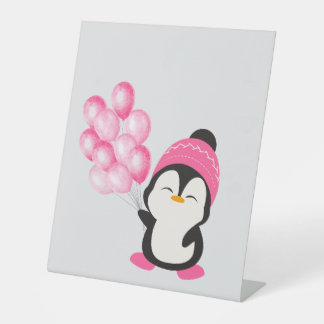 Signe De Table “Mignon Pingouin Tenant un Ballon – Tout-Petit/Enf