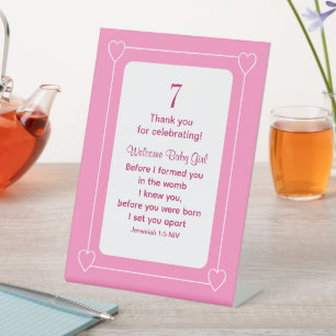 Signe De Table Mignonne Baby shower Bible Verse Christian Pink Pa