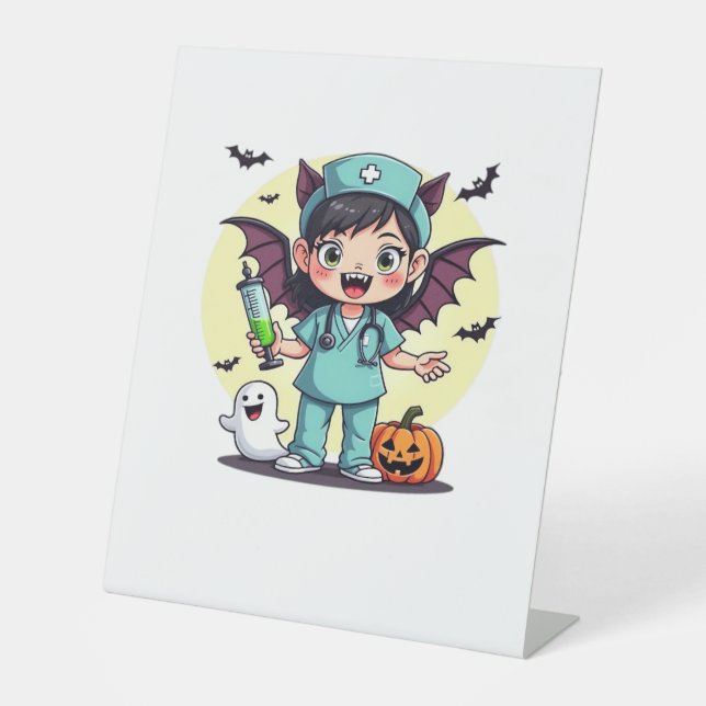 Signe De Table Mignonne petite infirmière sorcière Halloween Prem (Recto)