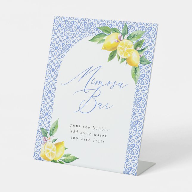 Signe De Table Mimosa Bar Lemon Carrelage bleu italien (Recto)