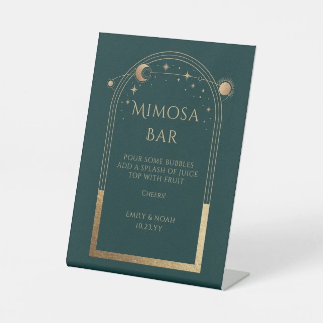 Signe De Table Mimosa Bar Mystical Green Gold Sun Moon Stars (Recto)
