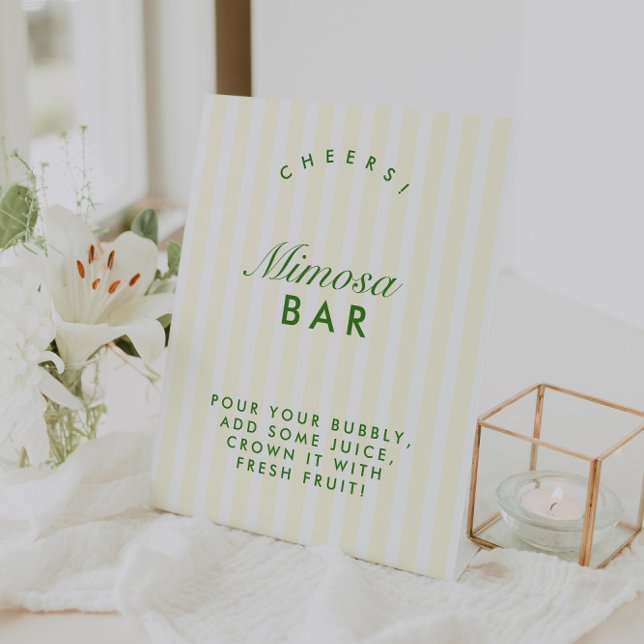 Signe De Table Mimosa Bar Retro Bachelorte verte et jaune (Mimosa Bar Retro Green & Yellow Bachelorette Pedestal Sign)