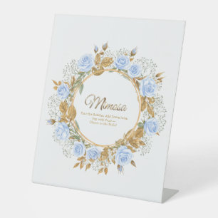 Signe De Table Mimosa, Rose nuptiale en bleu baisée d'or