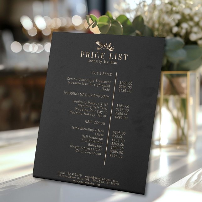 Signe De Table Minimal Black Botanical Salon Price List (Minimal Black Botanical Salon Price List Pedestal Sign)
