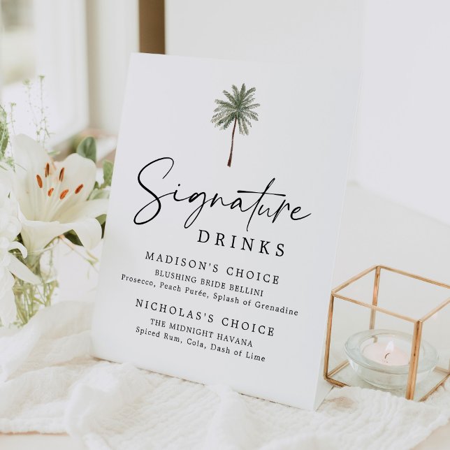 Signe De Table Minimal Palm Tree Wedding Signature Drinks (Créateur téléchargé)
