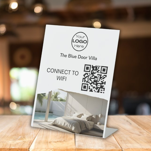 Signe De Table Minimalist Photo Business Logo Wifi QR Code (Créateur téléchargé)