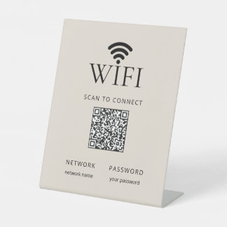 Signe De Table Minimalist WiFi Password Desk Sign QR Code Beige