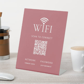 Signe De Table Minimalist WiFi Password QR Code Dusty Pink