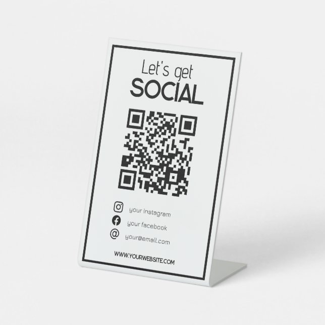 Signe De Table minimum blanc QR code simple me scanner médias soc (Recto)