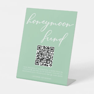 Signe De Table Mint Green White Mariage Honeymoon Fund QR Code