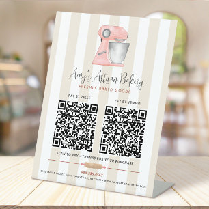 Signe De Table Mixeur Rose Pâtisserie 2 Code QR Rayures Beige Pay