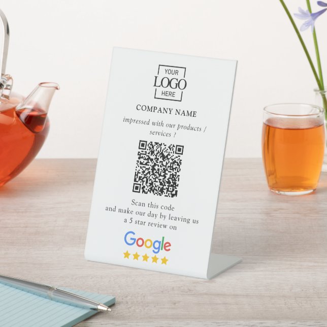 Signe De Table Modern Custom Google Reviews QR Code Business Logo (In SItu)