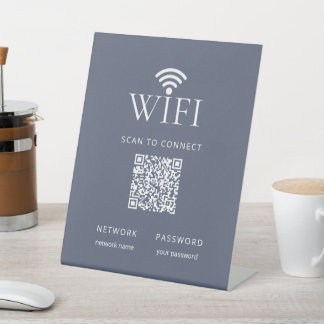 Signe De Table Modern Dusty Blue WiFi Network Password QR Code
