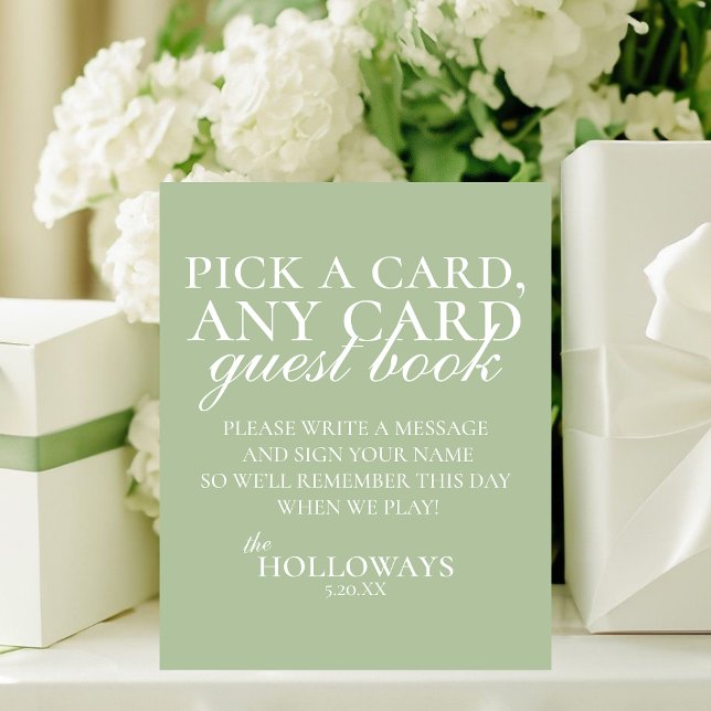 Signe De Table Modern Elegant Sage Green Playing Card Guest Book (Modern Elegant Sage Green Playing Card Guest Book Pedestal Sign)