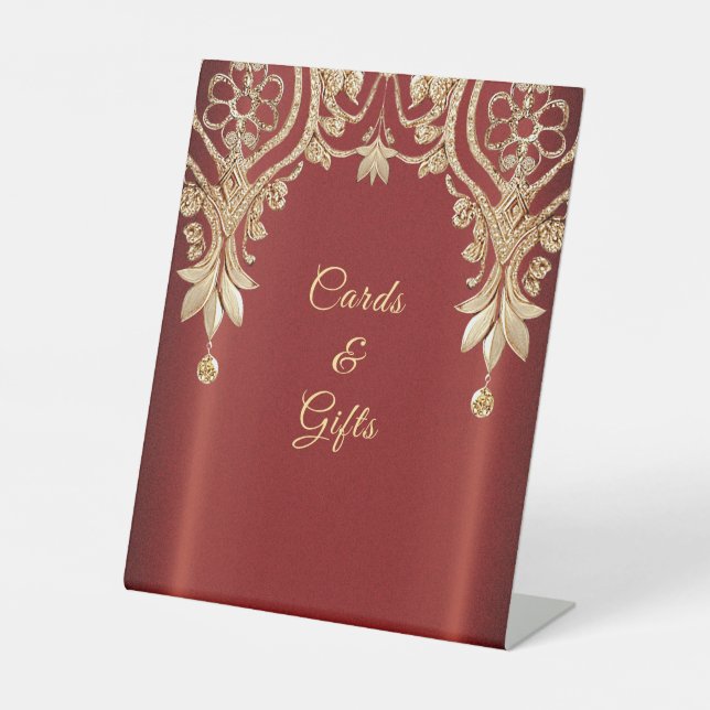 Signe De Table Modern Gold Red Floral Tabletop Signs (Recto)