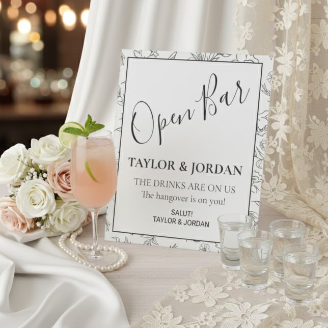 Signe De Table Modern Open Bar | Minimalist Botanical  (Créateur téléchargé)