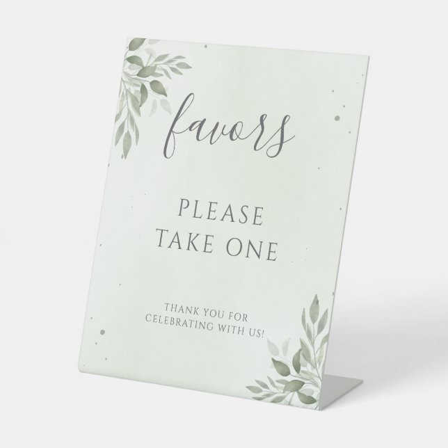 Signe De Table Modern Sage Greenery Wedding Favor Pedestal Sign (Recto)