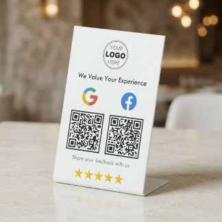 Signe De Table Modern White Minimalist QR Google Facebook Review