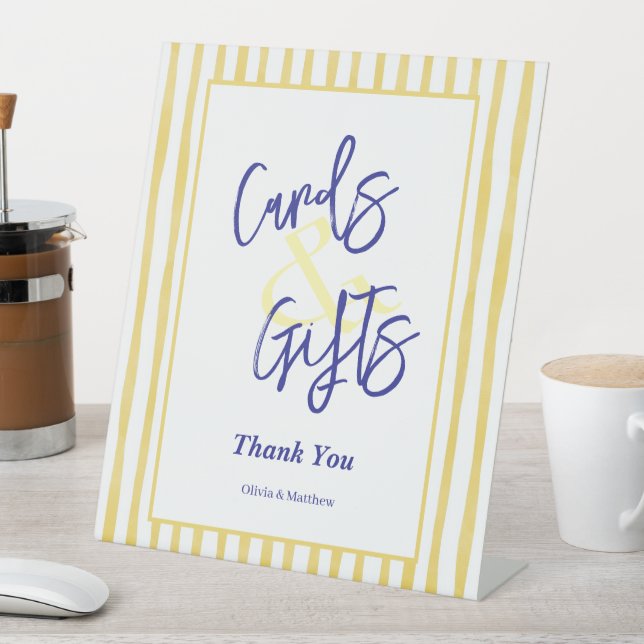 Signe De Table Modern Yellow Stripe Hand Drawn Wedding (In SItu)