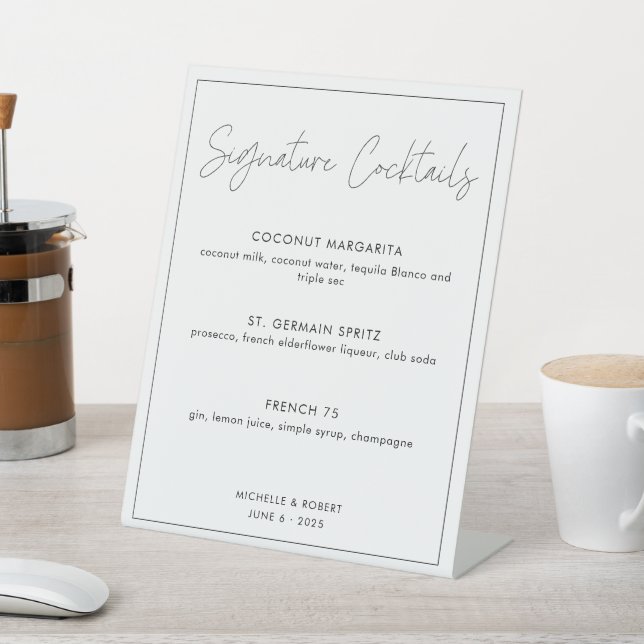 Signe De Table Moderne Calligraphie Script Bar Cocktails Mariage (In SItu)