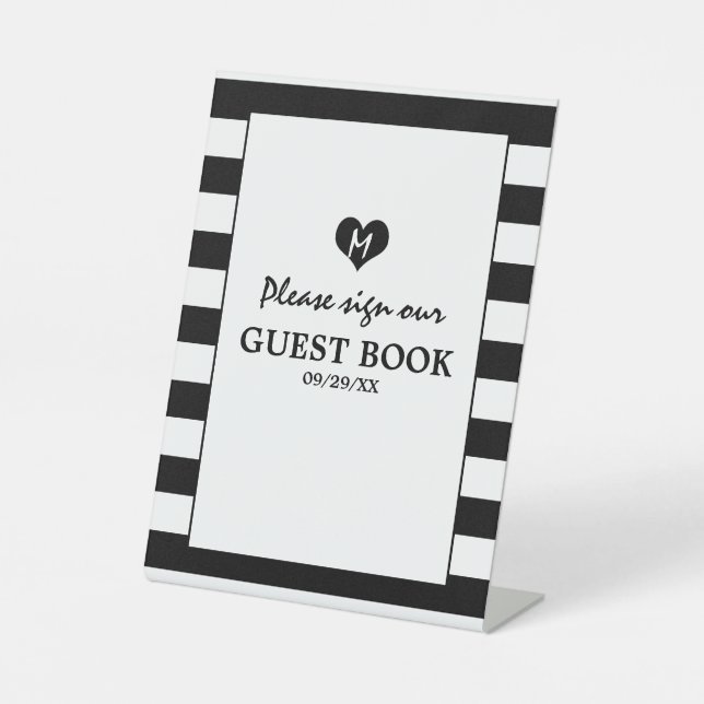 Signe De Table Moderne Chic Mariage noir et blanc (Recto)