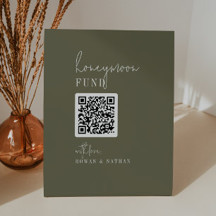 Signe De Table Moderne Chic Olive Green QR Code Fonds pour lune d