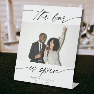 Signe De Table Moderne Le bar est ouvert Calligraphie Script Phot