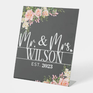 Signe De Table Moderne M. & Mme Etabli Mariage rose