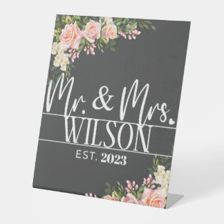 Signe De Table Moderne M. & Mme Etabli Mariage rose