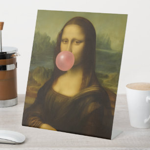 Signe De Table Mona Lisa soufflant de bulle rose